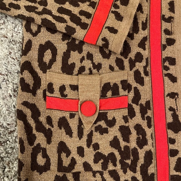 J. Crew Leopard Print Cardigan with Orange/Red Trim - Picture 2 of 5